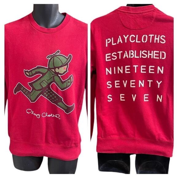 Play Cloths Large Running Jack Crewneck Sweatshirt Red Size Small - Picture 1 of 9